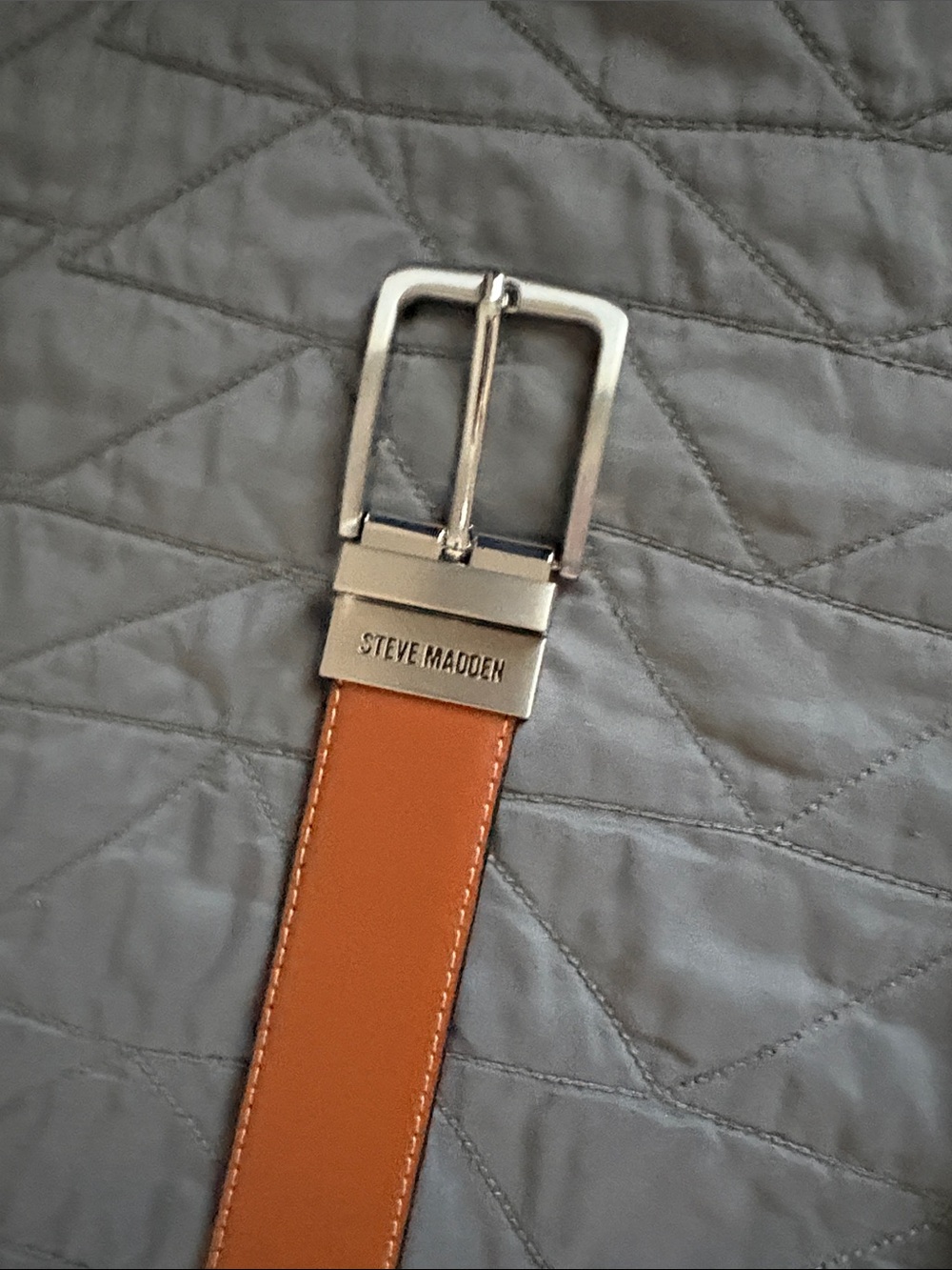 Steve Madden Men's Cognac Leather Belt with Silver Hardware